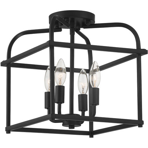 Transitional 4 Light 12 inch Matte Black Semi-Flush Ceiling Light