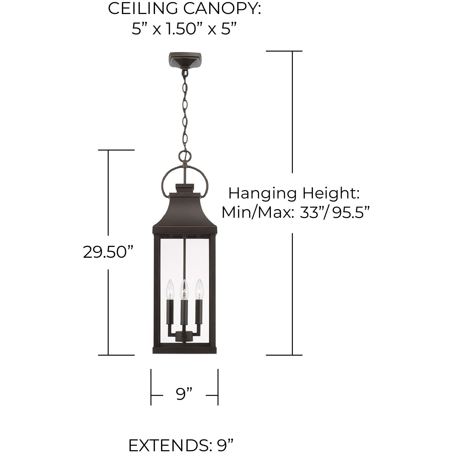 Bradford 4 Light 9 inch Oiled Bronze Outdoor Hanging Lantern