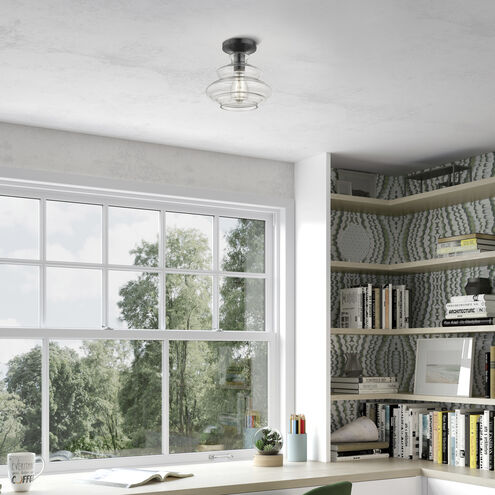 Everett 1 Light 9 inch Shiny Black with Chrome Finish Accents Semi-Flush Ceiling Light