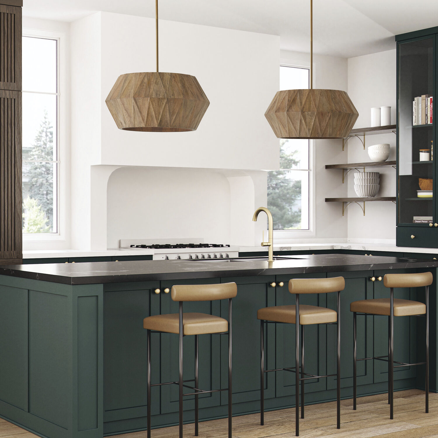 Nadeau 4 Light 22 inch Light Wood and Patinaed Brass Pendant Ceiling Light