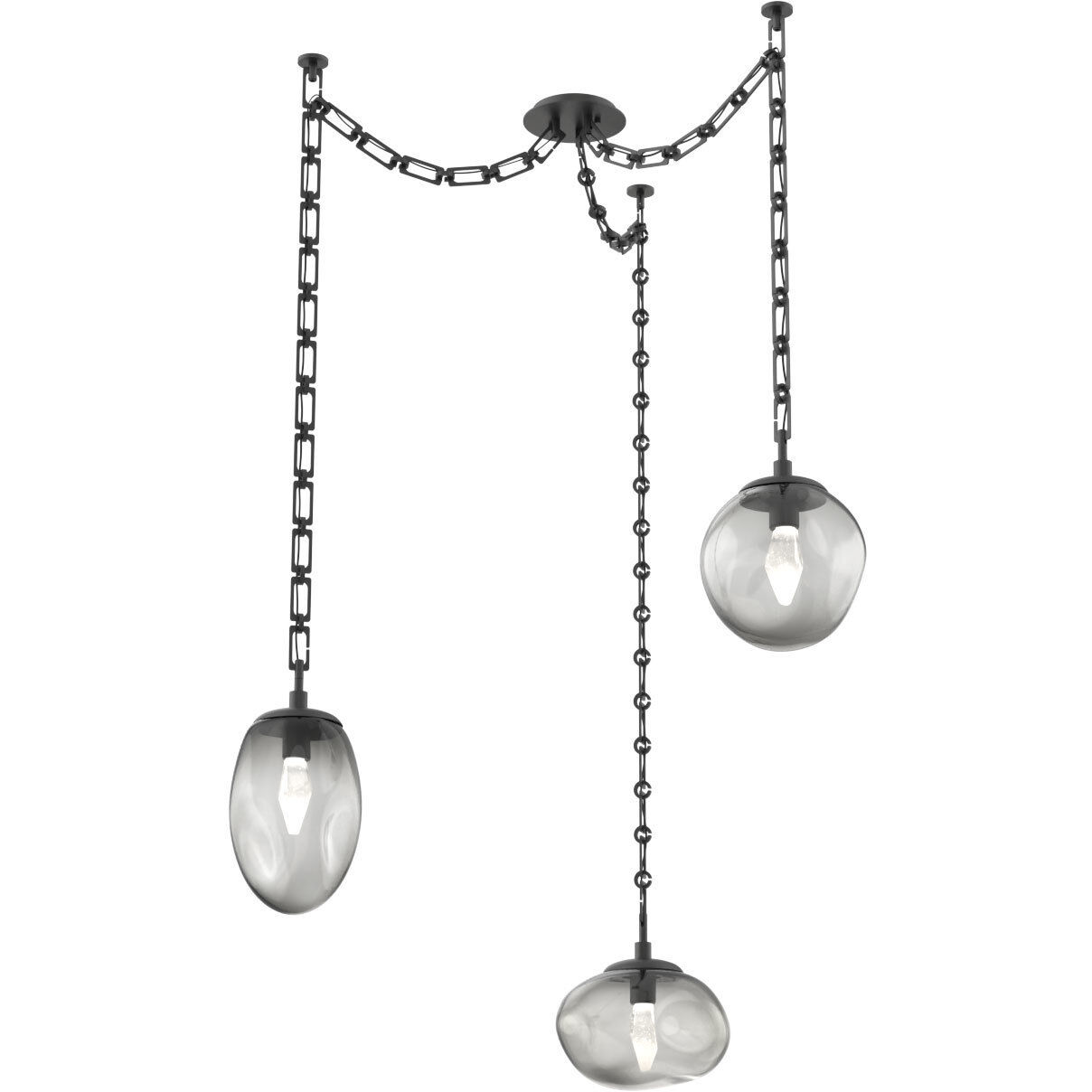 Cosmos LED 17 inch Matte Black Swag Multi-Pendant Ceiling Light in 2700K LED, Geo Inner - Smoke Outer, Rectangular Chain