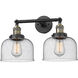 Franklin Restoration Large Bell 2 Light 8 inch Black Antique Brass Bath Vanity Light Wall Light in Seedy Glass, Franklin Restoration