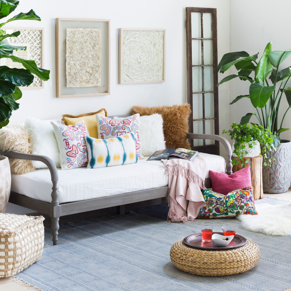 Idina 90 X 60 inch Dark Blue/Ivory Rugs, Cotton