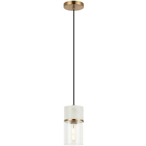 Marmor 1 Light 4.5 inch Aged Gold Brass and White Marble Pendant Ceiling Light