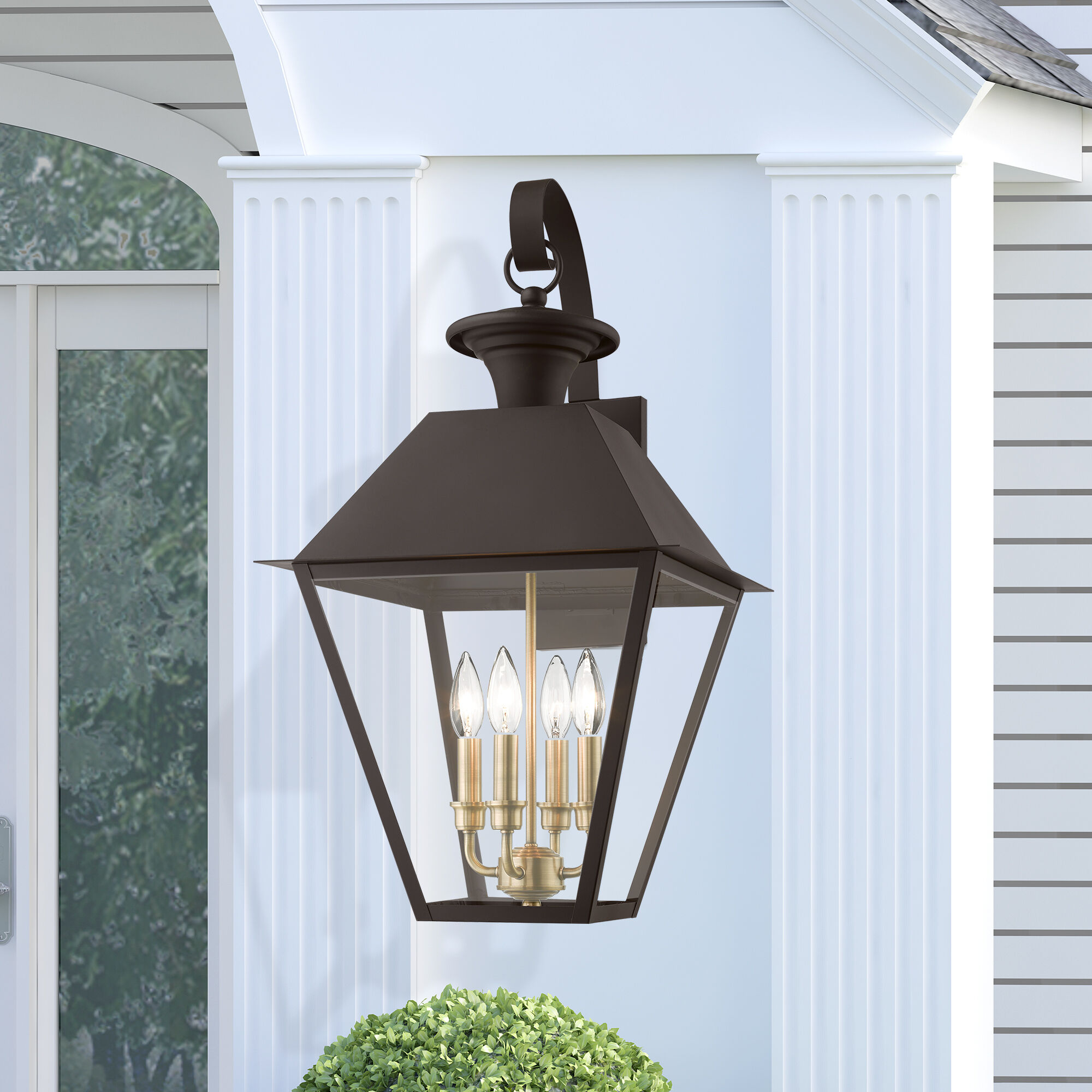 Wentworth 4 Light 28 inch Bronze with Antique Brass Finish Cluster Outdoor Extra Wall Lantern, Extra Large