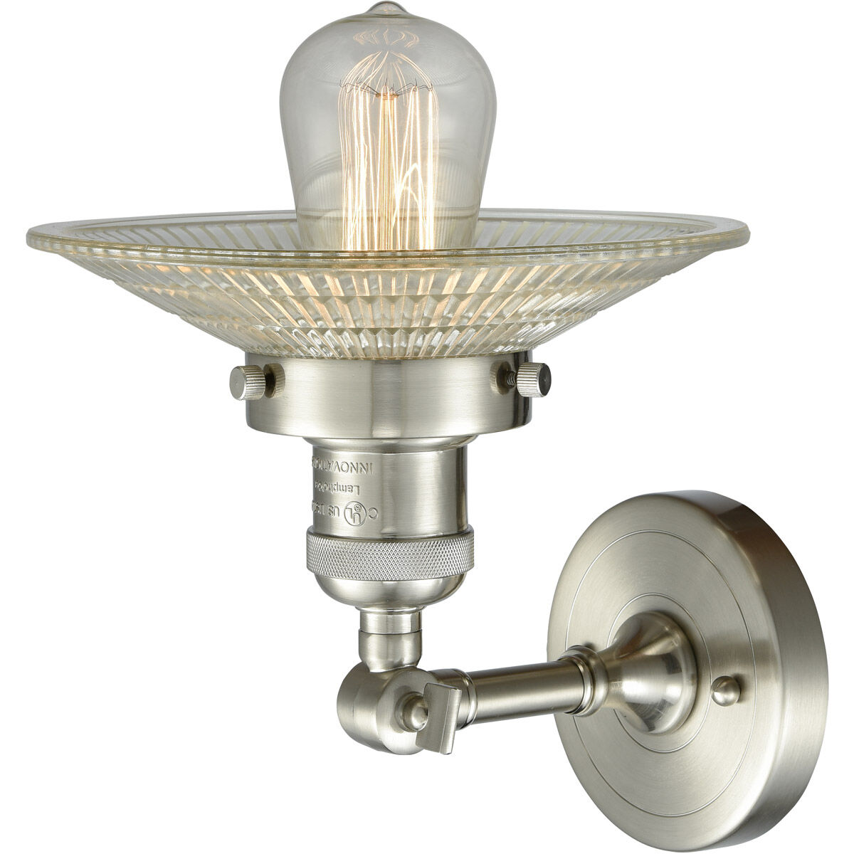 Franklin Restoration Halophane LED 8.5 inch Brushed Satin Nickel Sconce Wall Light in Clear Halophane Glass, Franklin Restoration