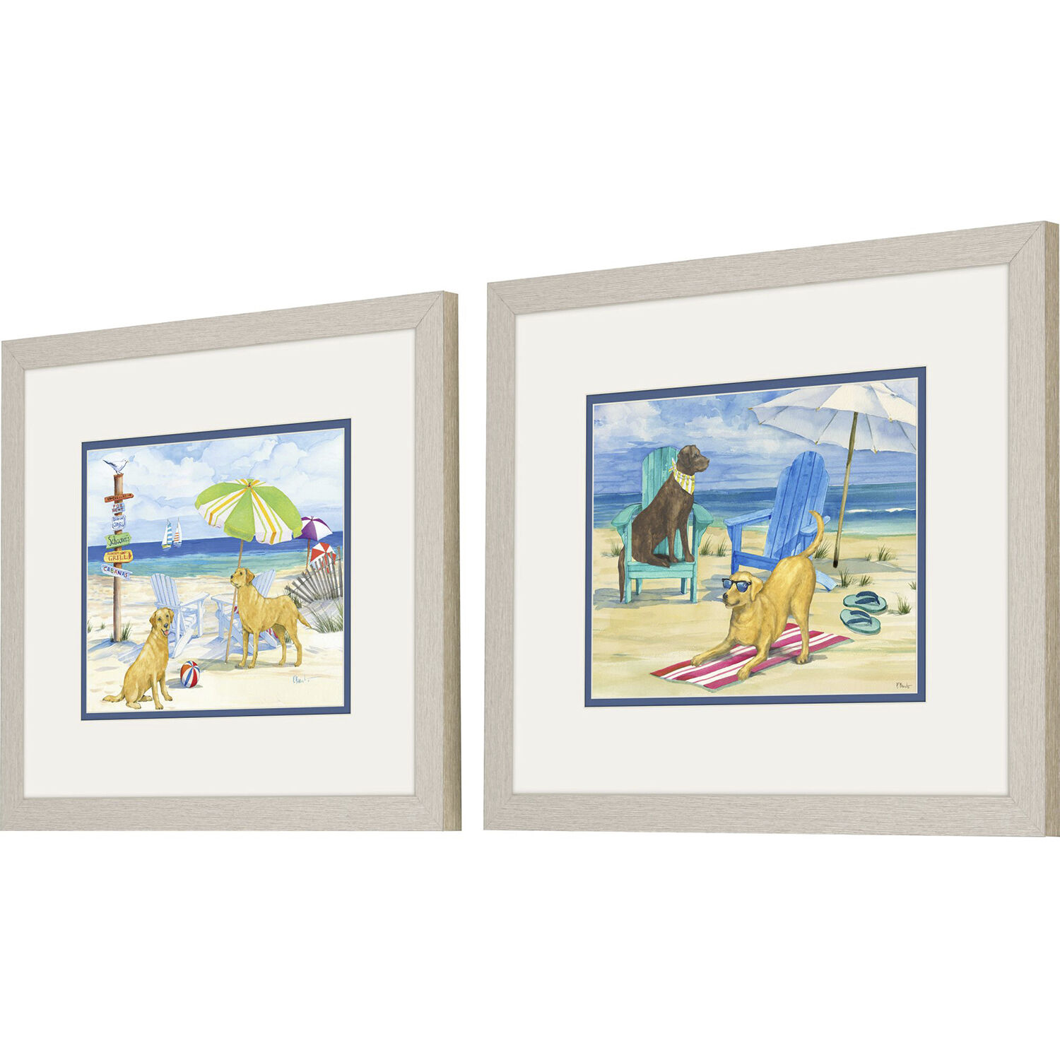 Dog Beach Day Duo Multi and Blue and Green and Yellow Framed Art, Propac