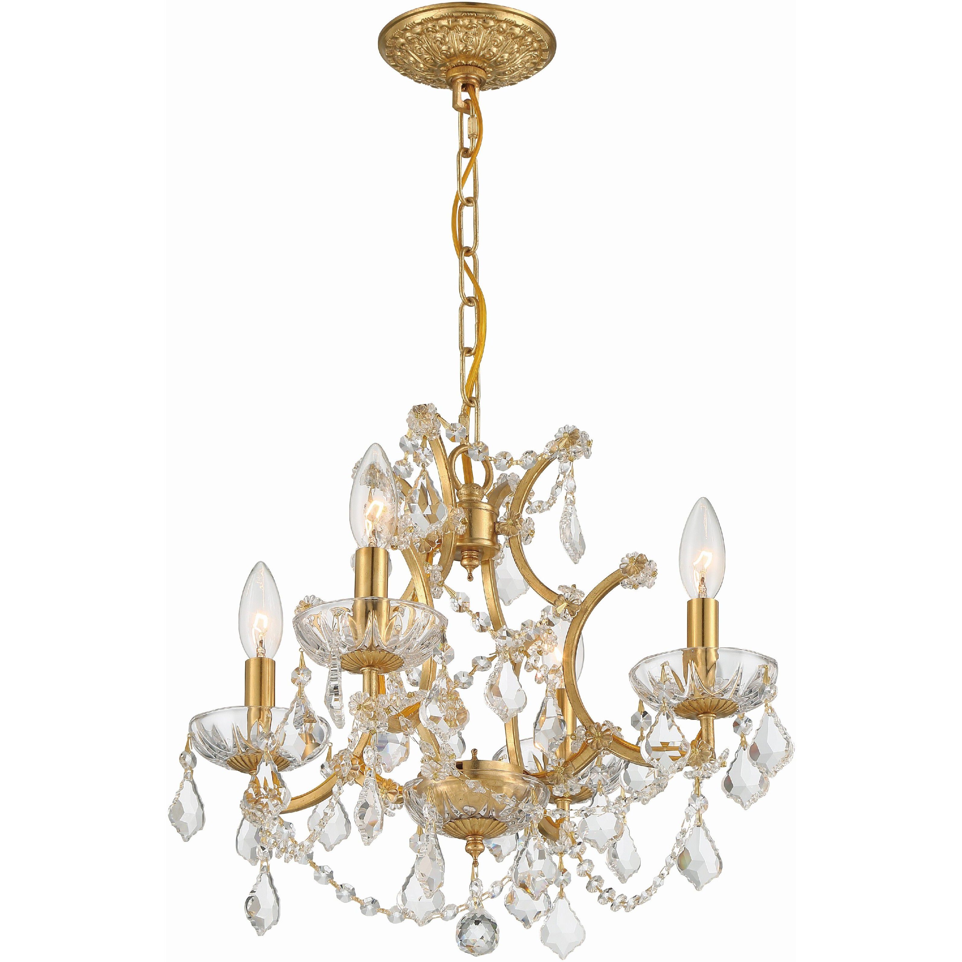 Filmore 4 Light 17.5 inch Antique Gold Mini Chandelier Ceiling Light in Clear Hand Cut