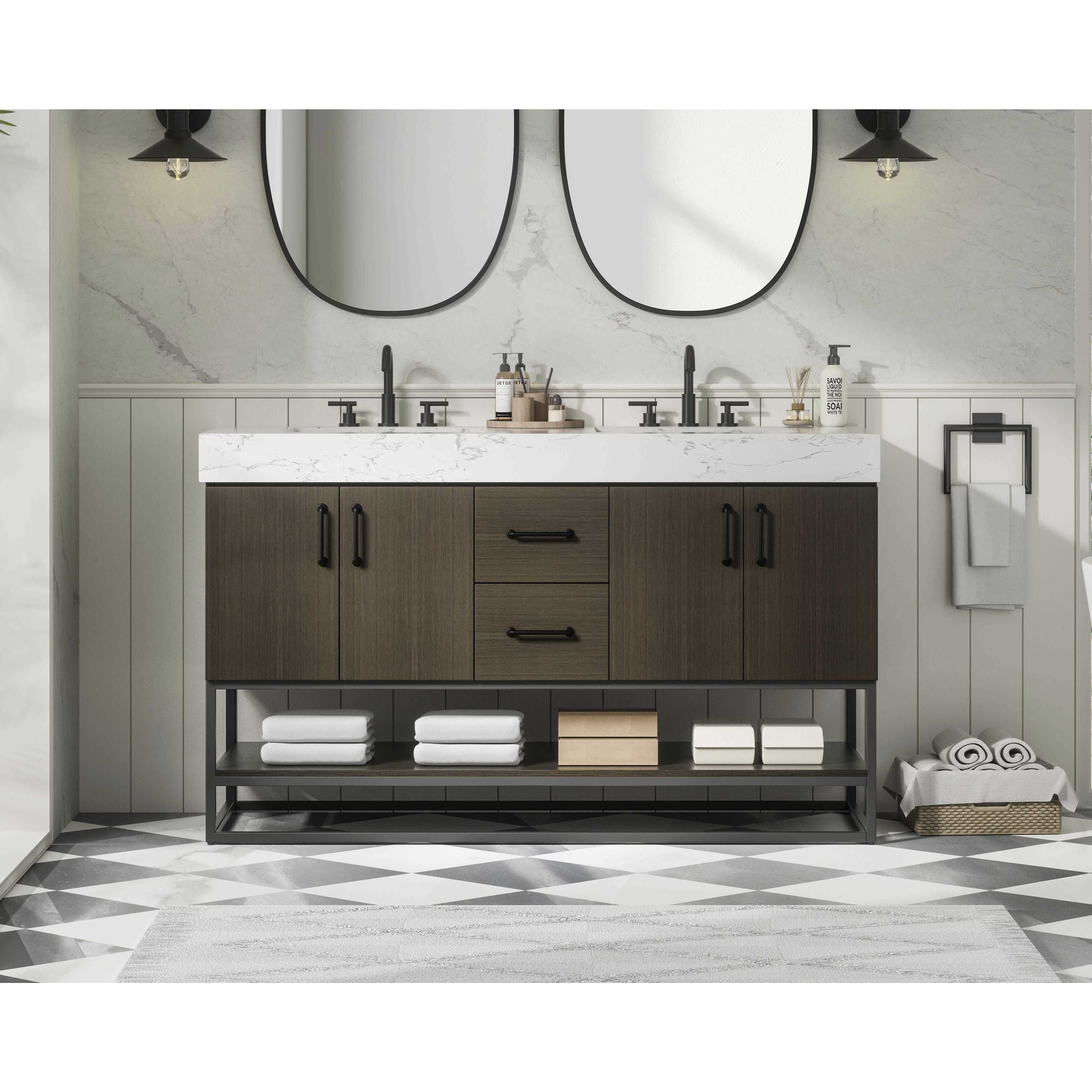 Caroline 54 X 34 inch Mocha Brown Bathroom Vanity Cabinet