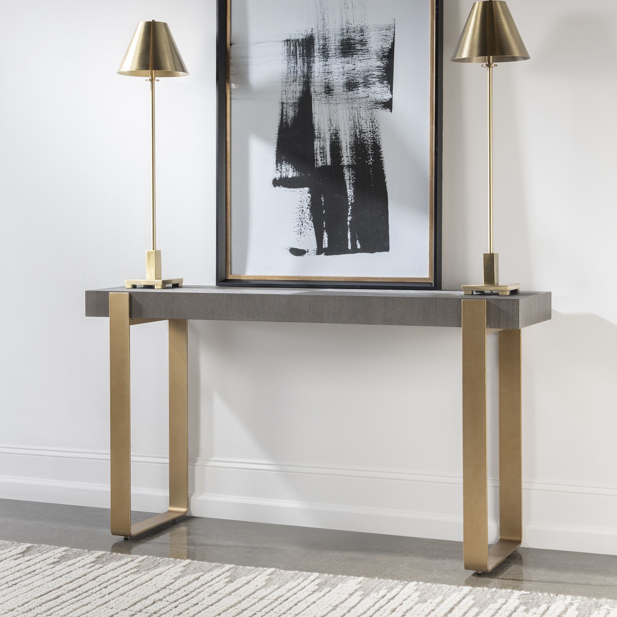 Kea 60 inch Dark Walnut Stain and Brushed Brass Console Table