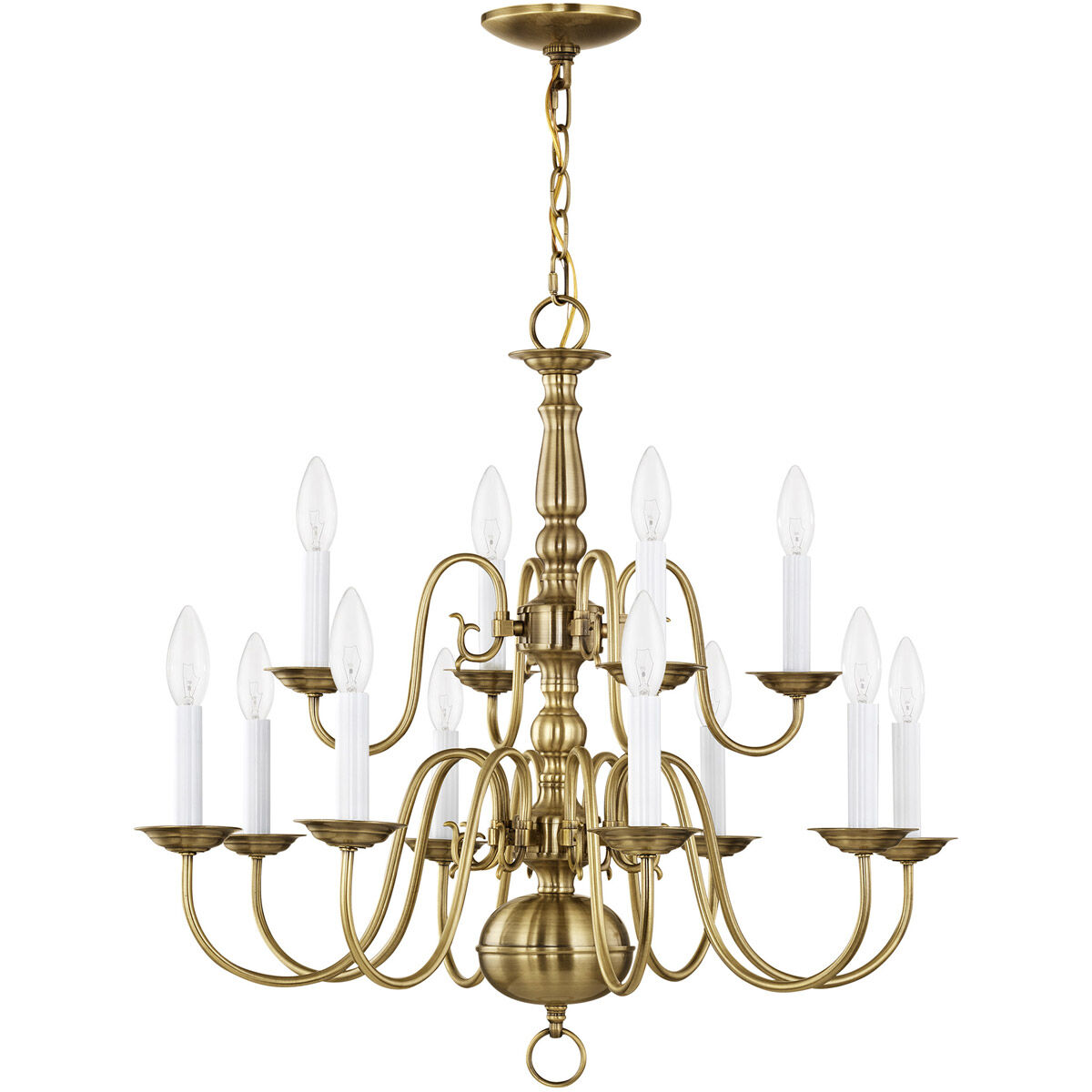 Williamsburgh 12 Light 26 inch Antique Brass Chandelier Ceiling Light