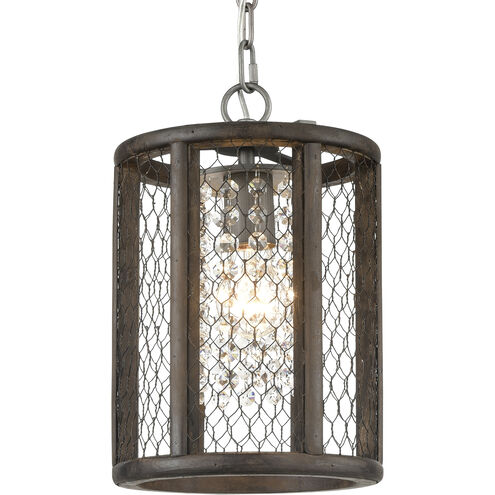 Renaissance Invention 1 Light 8 inch Aged Wood with Clear and Aged Zinc Mini Pendant Ceiling Light, H-Bar