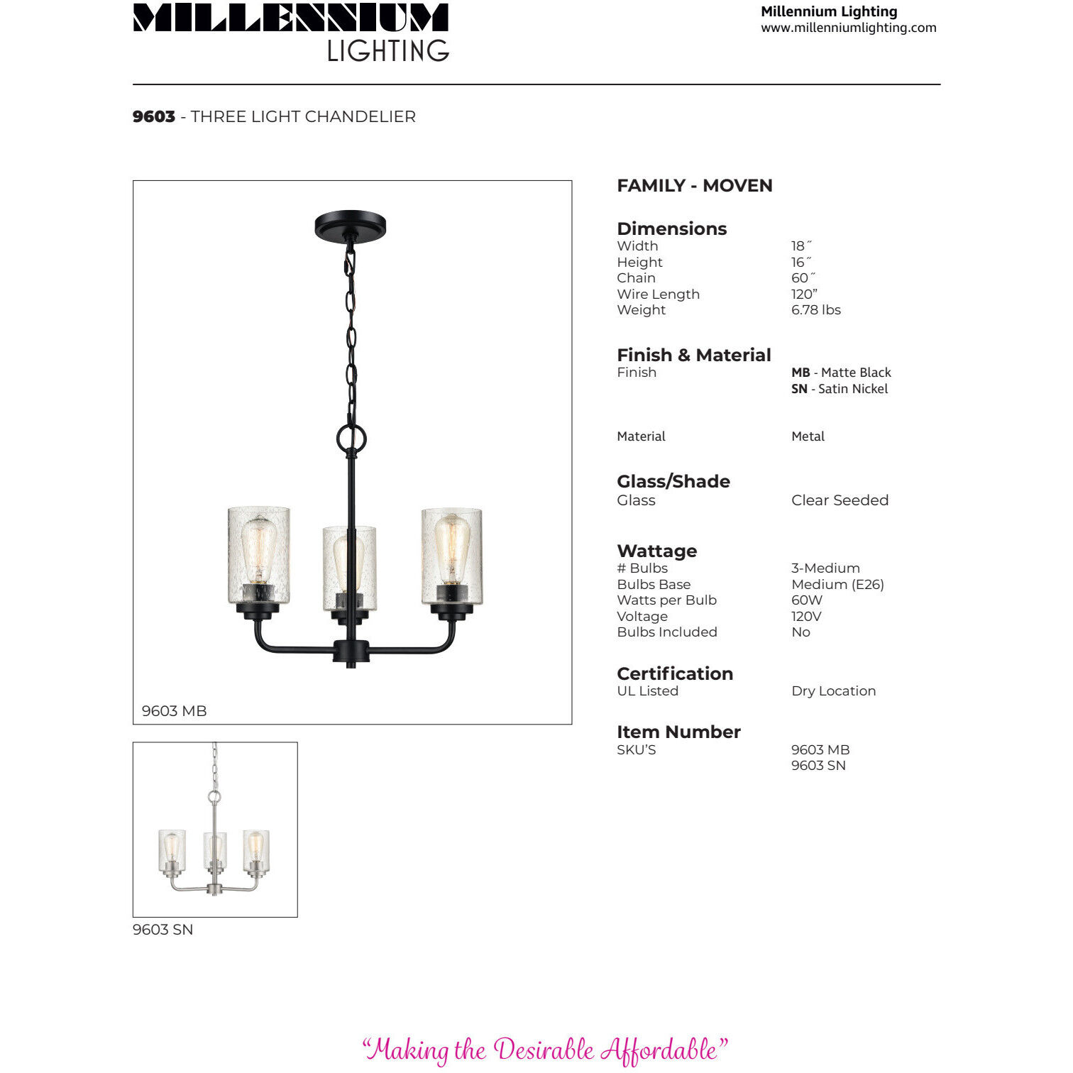 Moven 3 Light 18 inch Satin Nickel Chandelier Ceiling Light