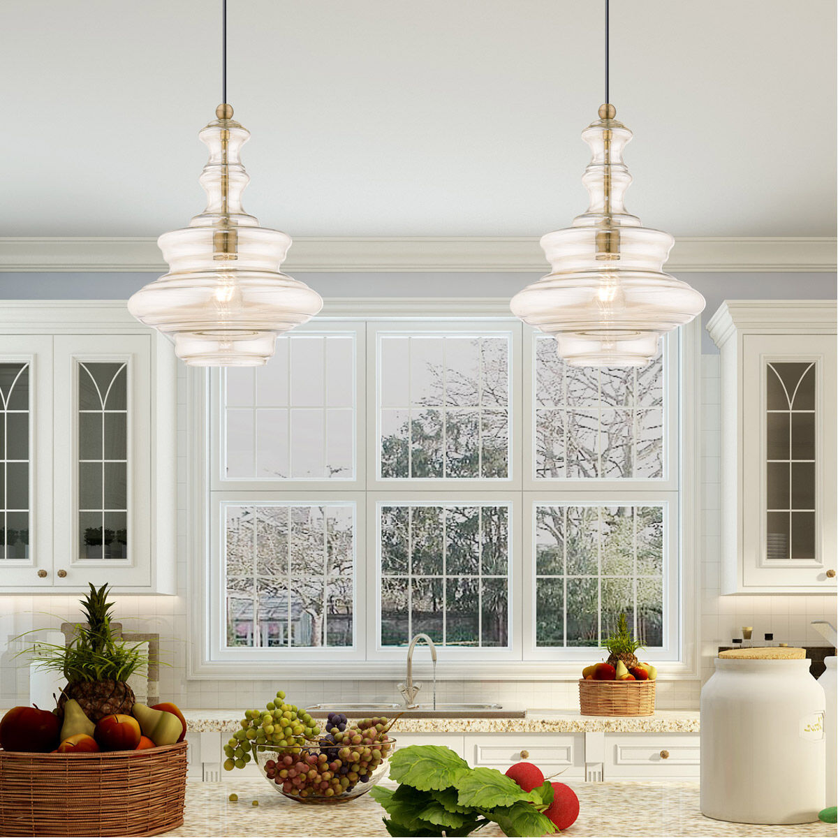 Art Glass 1 Light 12 inch Antique Brass Mini Pendant Ceiling Light