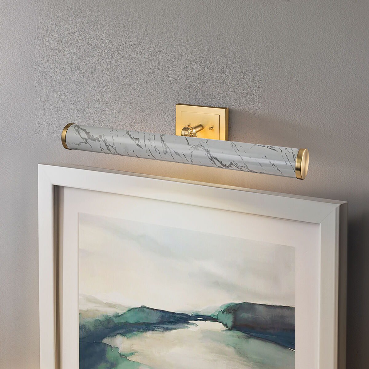 Coates 24 watt 26 inch Carrera Stone Finish and Brushed Brass Picture Light Wall Light