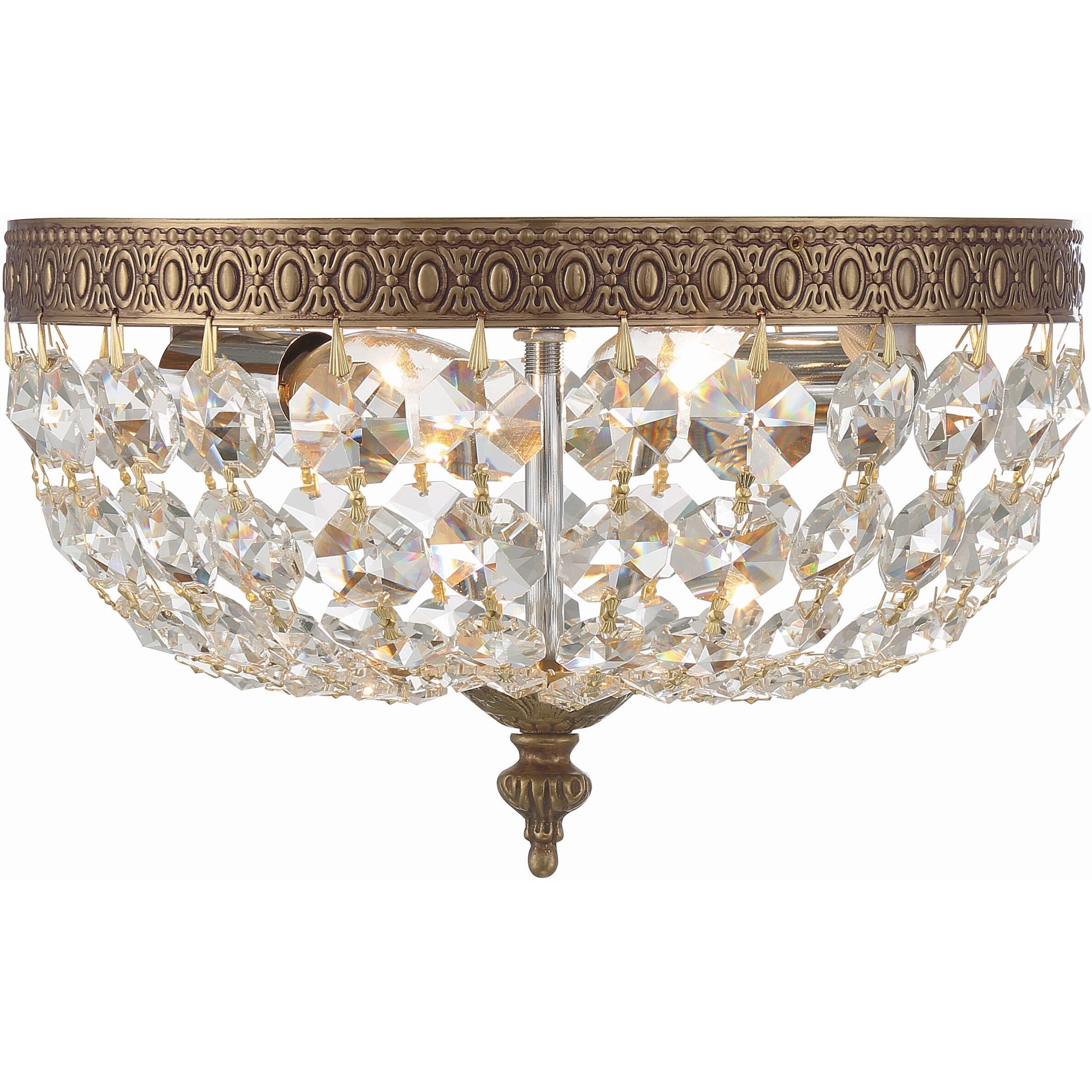 Waltham 2 Light 10 inch Olde Brass Flush Ceiling Light in Clear Spectra