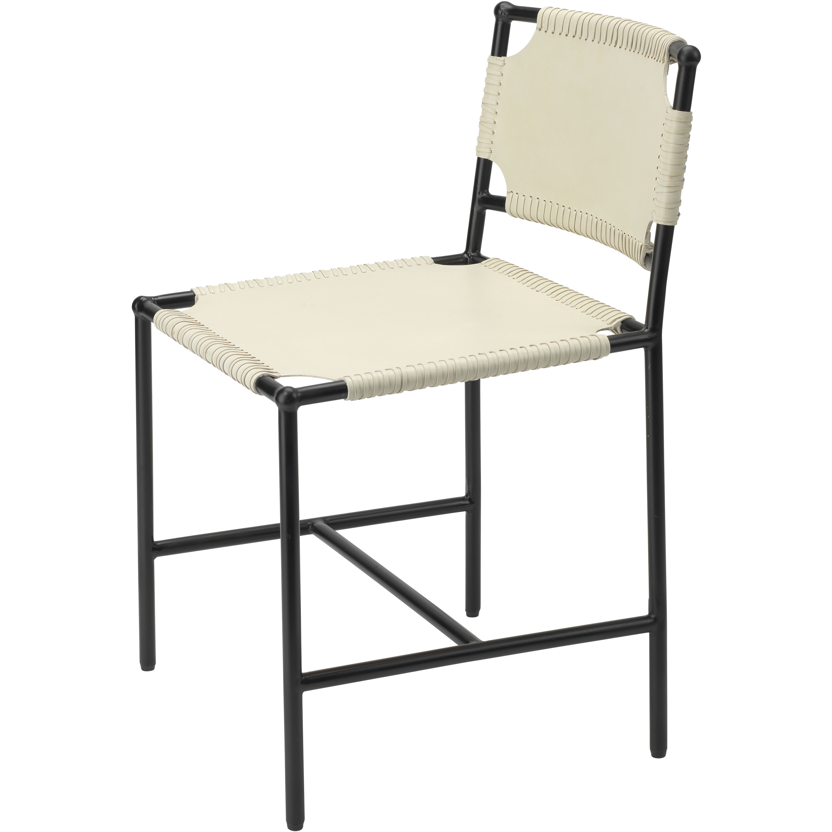 Asher Off White Leather & Black Forged Iron Dining Chair