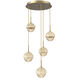 Cabochon LED Gilded Brass with Travertine Stone Pendant Chandelier Ceiling Light in 3000K LED, Amber