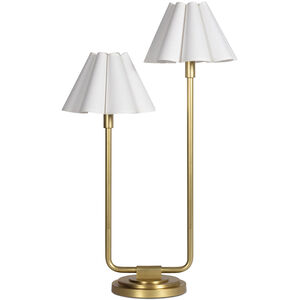 Polly 29.25 inch 60 watt Natural Brass Double Arm Table Lamp Portable Light in White Linen