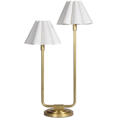 Polly 29.25 inch 60 watt Natural Brass Double Arm Table Lamp Portable Light in White Linen