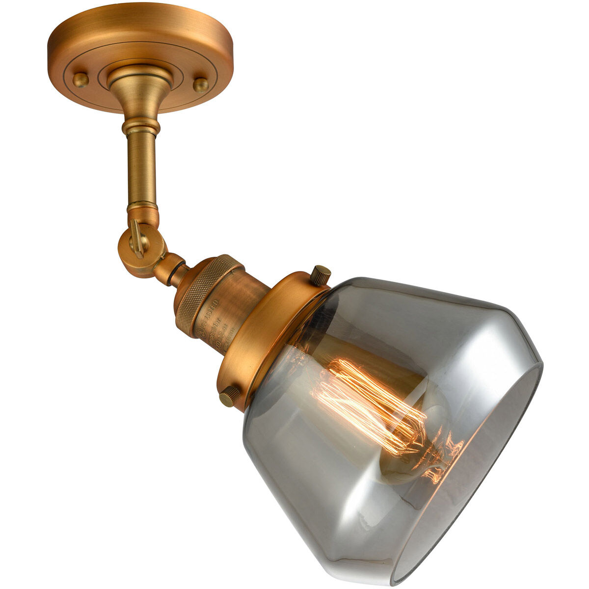 Franklin Restoration Fulton LED 7 inch Brushed Brass Semi-Flush Mount Ceiling Light in Plated Smoke Glass, Franklin Restoration