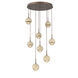 Cabochon LED Burnished Bronze with Travertine Stone Pendant Chandelier Ceiling Light in 3000K LED, Amber