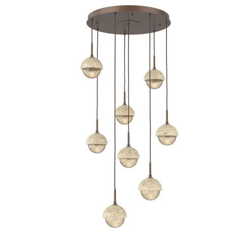 Cabochon LED Burnished Bronze with Travertine Stone Pendant Chandelier Ceiling Light in 3000K LED, Amber