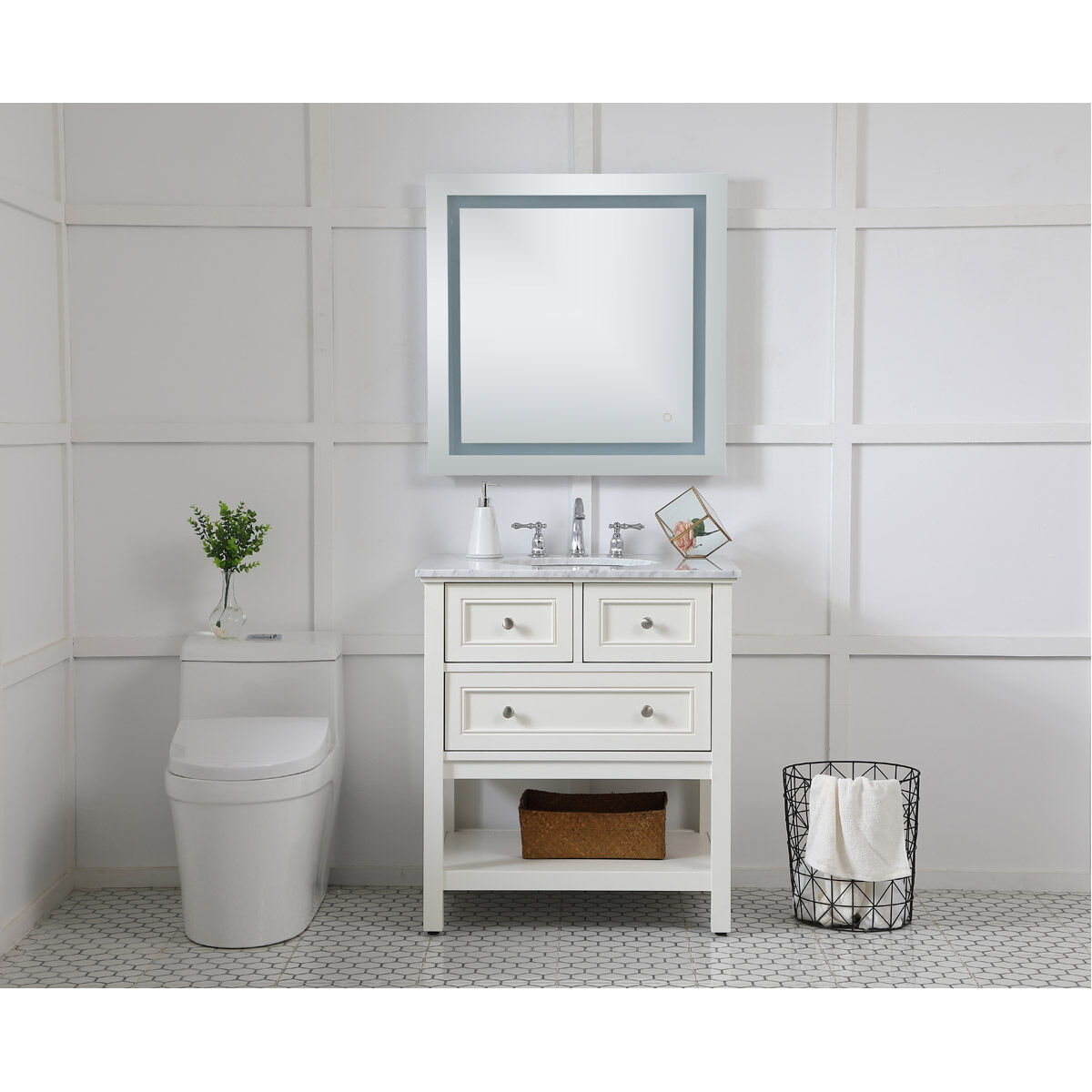 Helios 30 X 30 inch Silver Lighted Wall Mirror