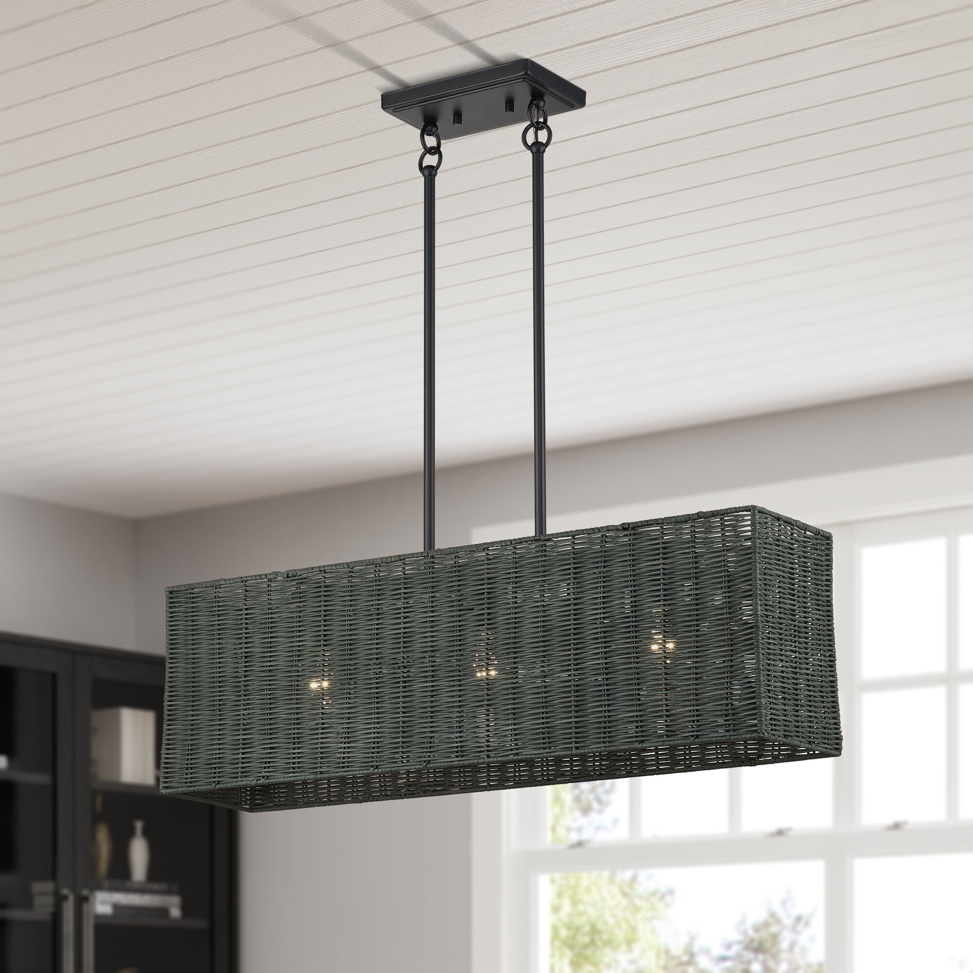Weavington 3 Light 30 inch Black Linear Chandelier Ceiling Light, Medium