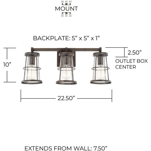 Beaufort 3 Light 23 inch Nordic Grey Vanity Light Wall Light