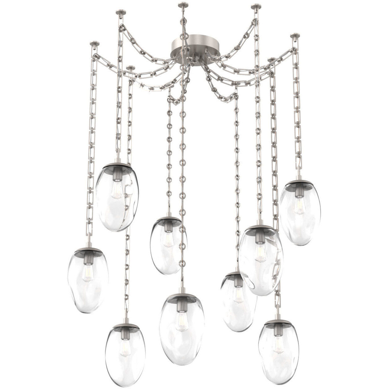 Meteo 9 Light 17 inch Beige Silver Swag Multi-Pendant Ceiling Light in Clear, Rectangular Chain