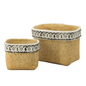 Rectangular Natural and Black Outdoor Planter