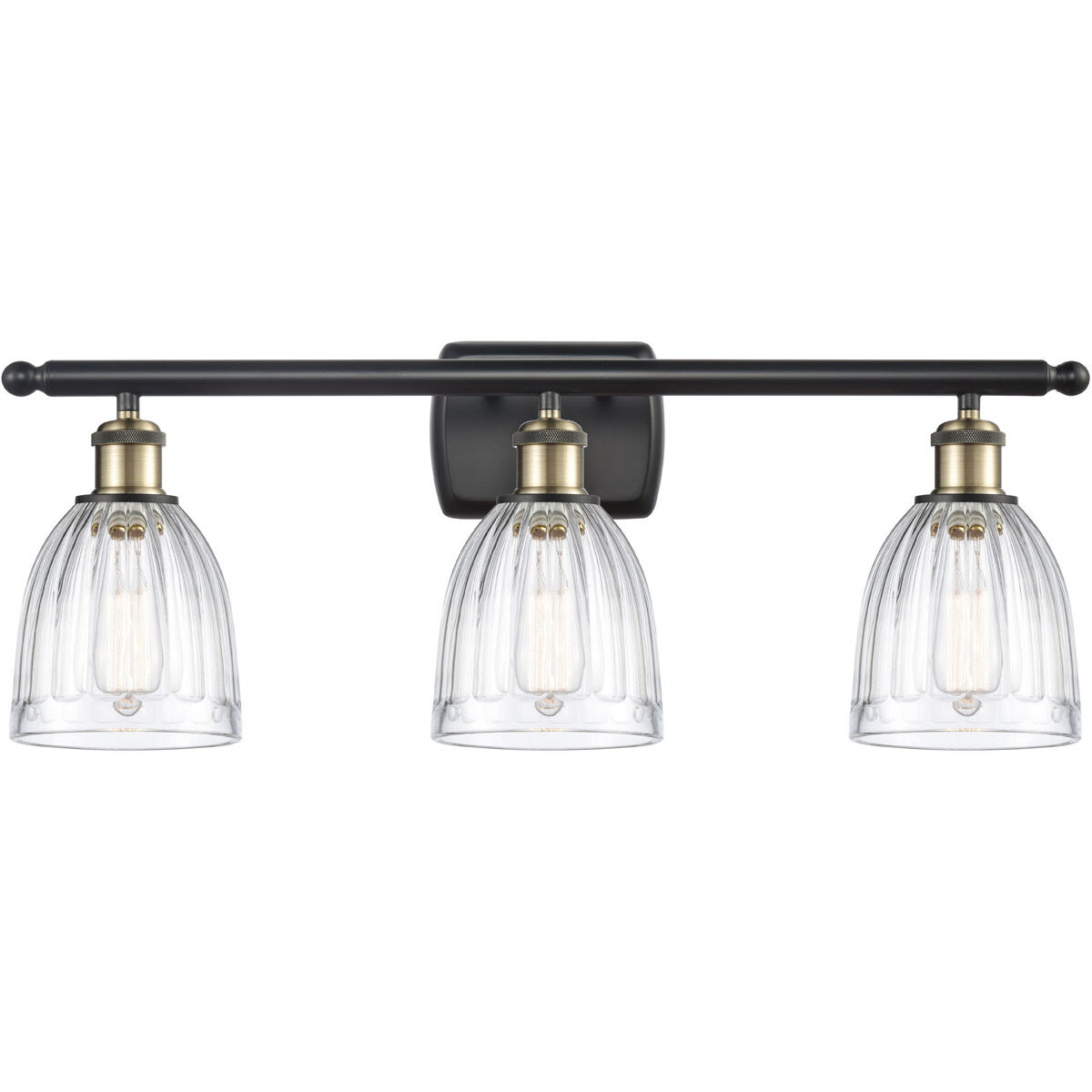 Ballston Brookfield 3 Light 26 inch Black Antique Brass Bath Vanity Light Wall Light in Clear Glass, Ballston