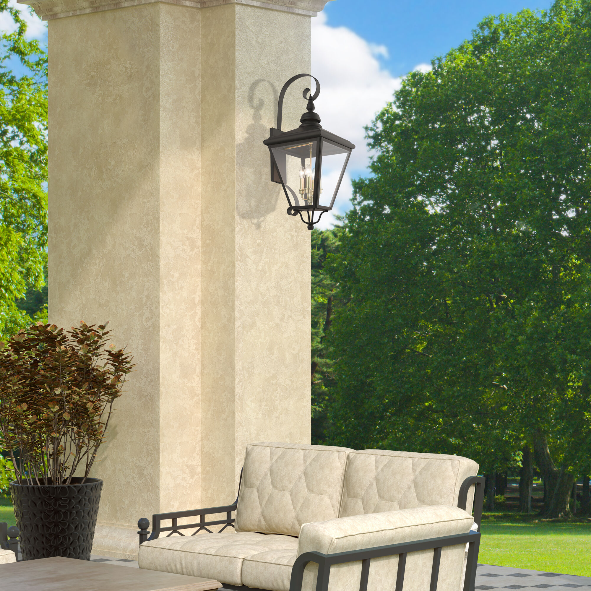 Adams 4 Light 14.25 inch Bronze with Antique Brass Finish Cluster Outdoor Extra Large Wall Lantern Wall Light