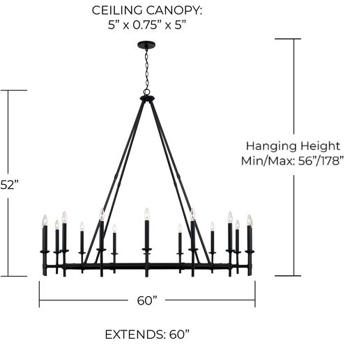 Ogden 16 Light 60 inch Brushed Black Iron Chandelier Ceiling Light