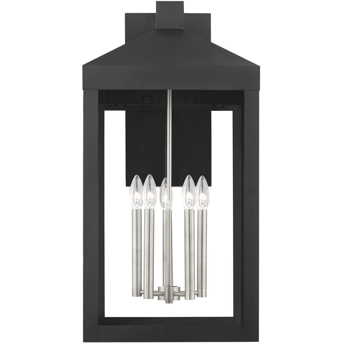 Nyack 5 Light 29 inch Black with Brushed Nickel Cluster Outdoor Wall Lantern