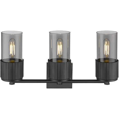 Bolivar 3 Light 20.5 inch Matte Black Bath Vanity Light Wall Light in Plated Smoke Glass