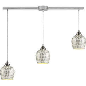 Fusion 3 Light 36 inch Satin Nickel Mini Pendant Ceiling Light in Silver Mosaic Glass
