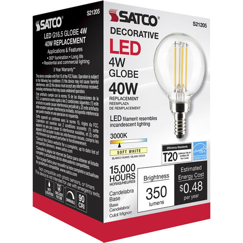 Lumos LED Candelabra Candelabra 4.00 watt 3000K LED Filament