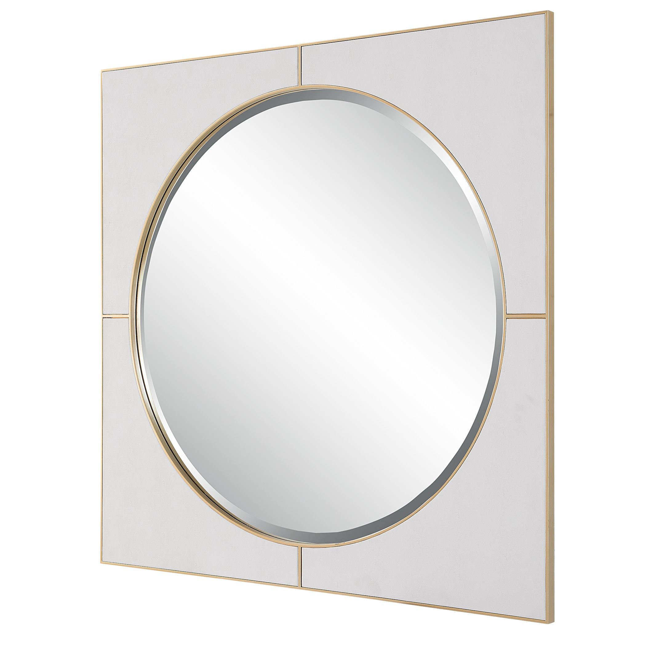 Cyprus 40 X 40 inch White Faux Shagreen Leather and Soft Gold Mirror