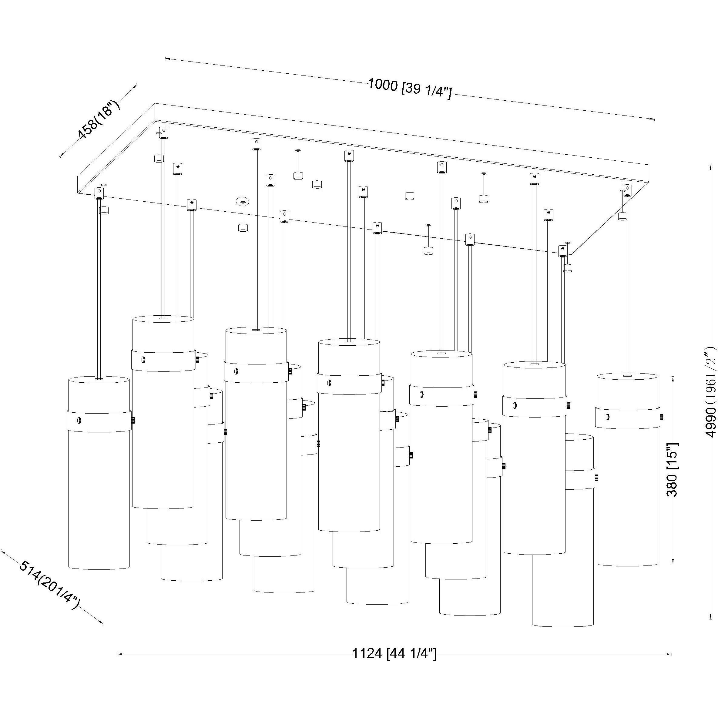 Fontaine Linear Chandelier Ceiling Light in Rubbed Brass