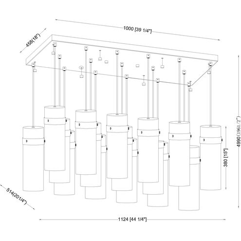 Fontaine Linear Chandelier Ceiling Light in Rubbed Brass