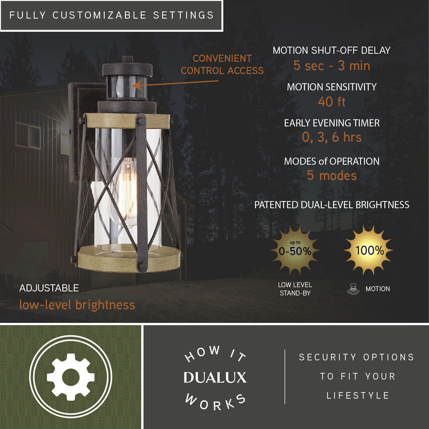 Harwood Oxidized Iron and Burnished Elm Outdoor Motion Sensor