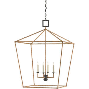 Denison 4 Light 26 inch Molé Black/Natural Rattan Lantern Pendant Ceiling Light