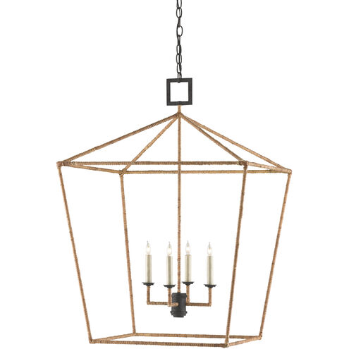 Denison 4 Light 26 inch Molé Black/Natural Rattan Lantern Pendant Ceiling Light