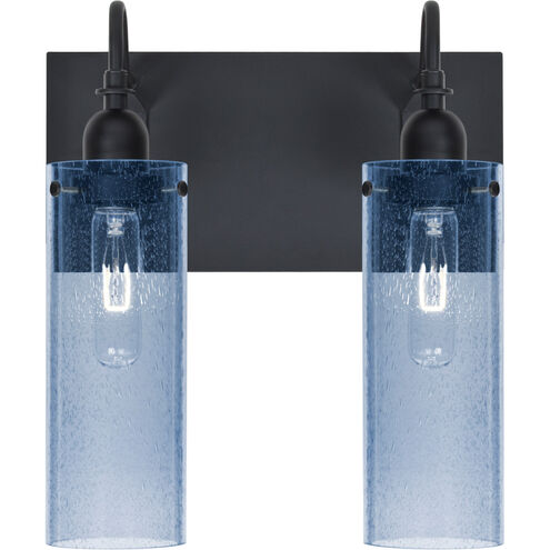 Juni 10 2 Light 12 inch Black Vanity Wall Light in Blue Bubble Glass