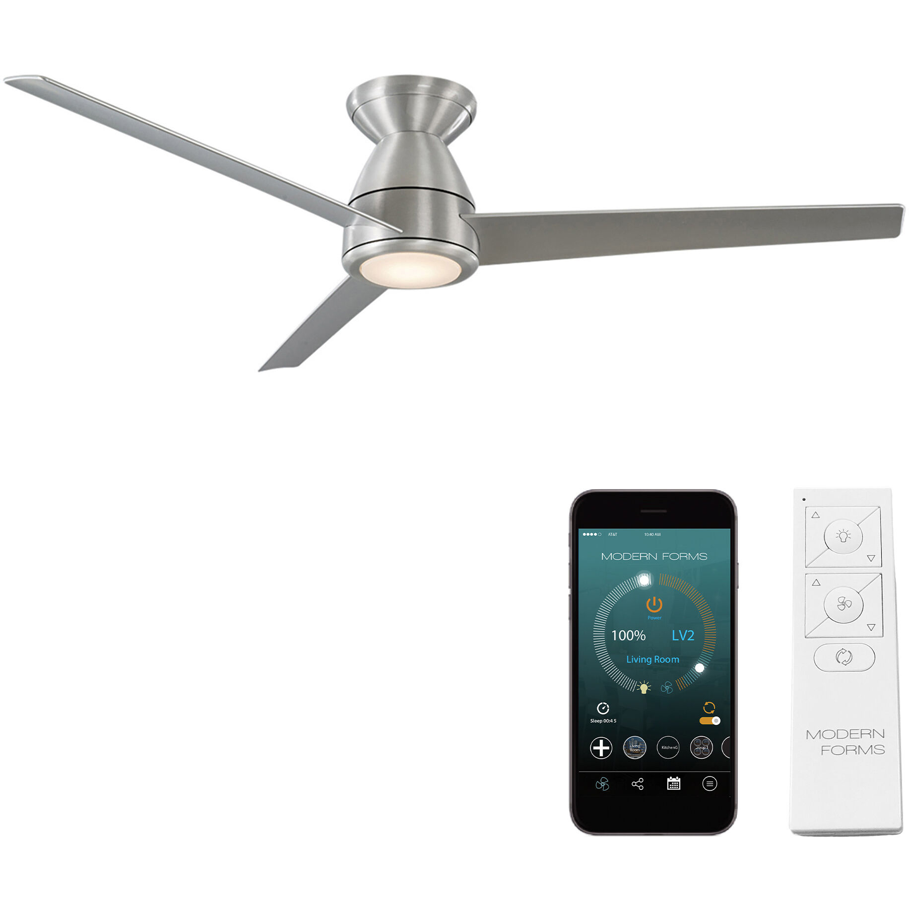 Tip Top 52 inch Brushed Aluminum Flush Mount Ceiling Fan in 2700K