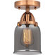 Nouveau 2 Small Bell 1 Light 5 inch Antique Copper Semi-Flush Mount Ceiling Light in Plated Smoke Glass