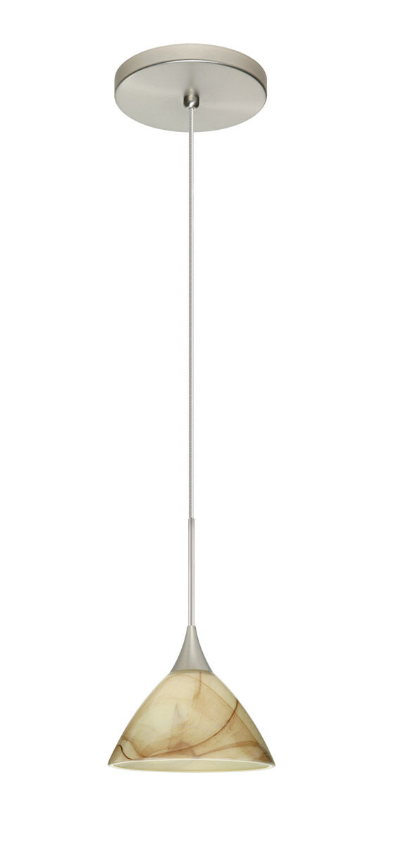 Domi 1 Light Satin Nickel Pendant Ceiling Light in Mocha Glass, Halogen