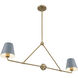 Xavier 2 Light 42 inch Vibrant Gold Linear Chandelier Ceiling Light in Vibrant Gold and Blue